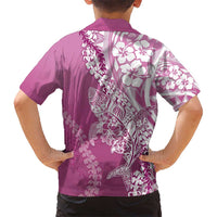 Hawaii Puakenikeni And Maile Lei Kid Hawaiian Shirt Pink Polynesian Shark Tattoo DT05