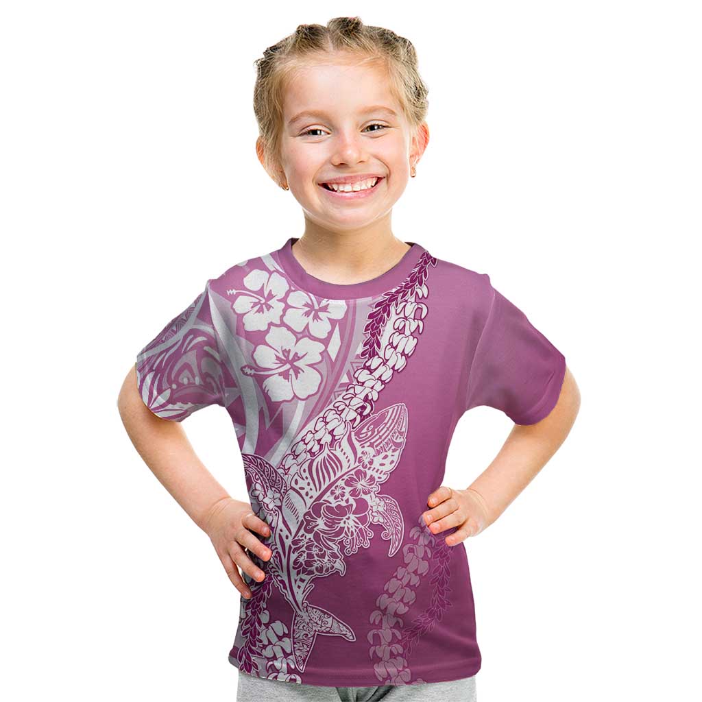 Hawaii Puakenikeni And Maile Lei Kid T Shirt Pink Polynesian Shark Tattoo DT05