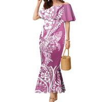 Hawaii Puakenikeni And Maile Lei Mermaid Dress Pink Polynesian Shark Tattoo DT05