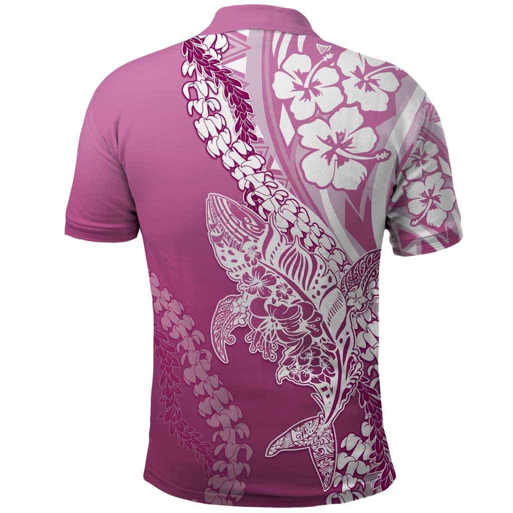 Hawaii Puakenikeni And Maile Lei Polo Shirt Pink Polynesian Shark Tattoo DT05