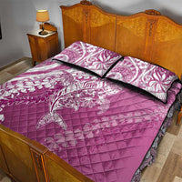 Hawaii Puakenikeni And Maile Lei Quilt Bed Set Pink Polynesian Shark Tattoo DT05