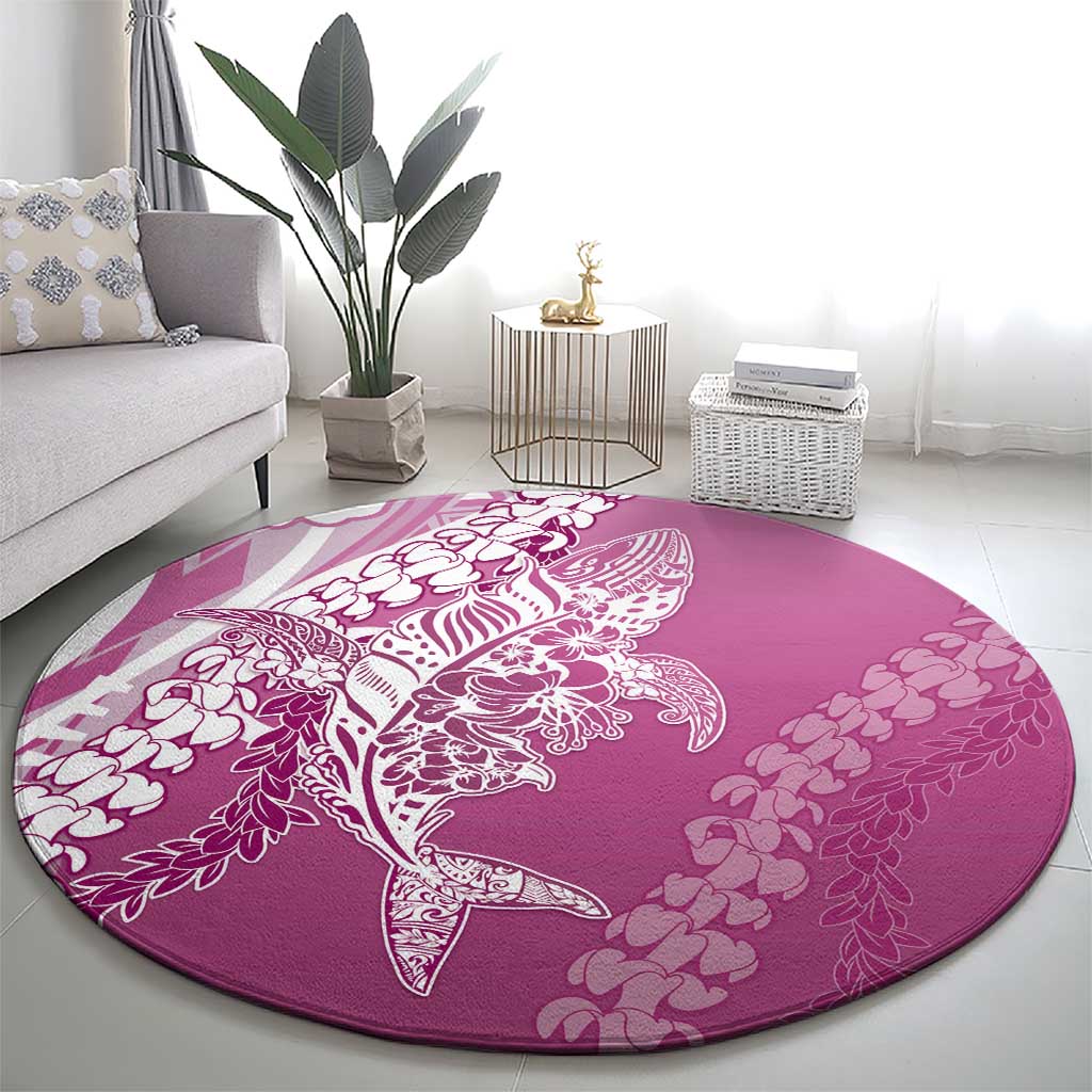 Hawaii Puakenikeni And Maile Lei Round Carpet Pink Polynesian Shark Tattoo DT05