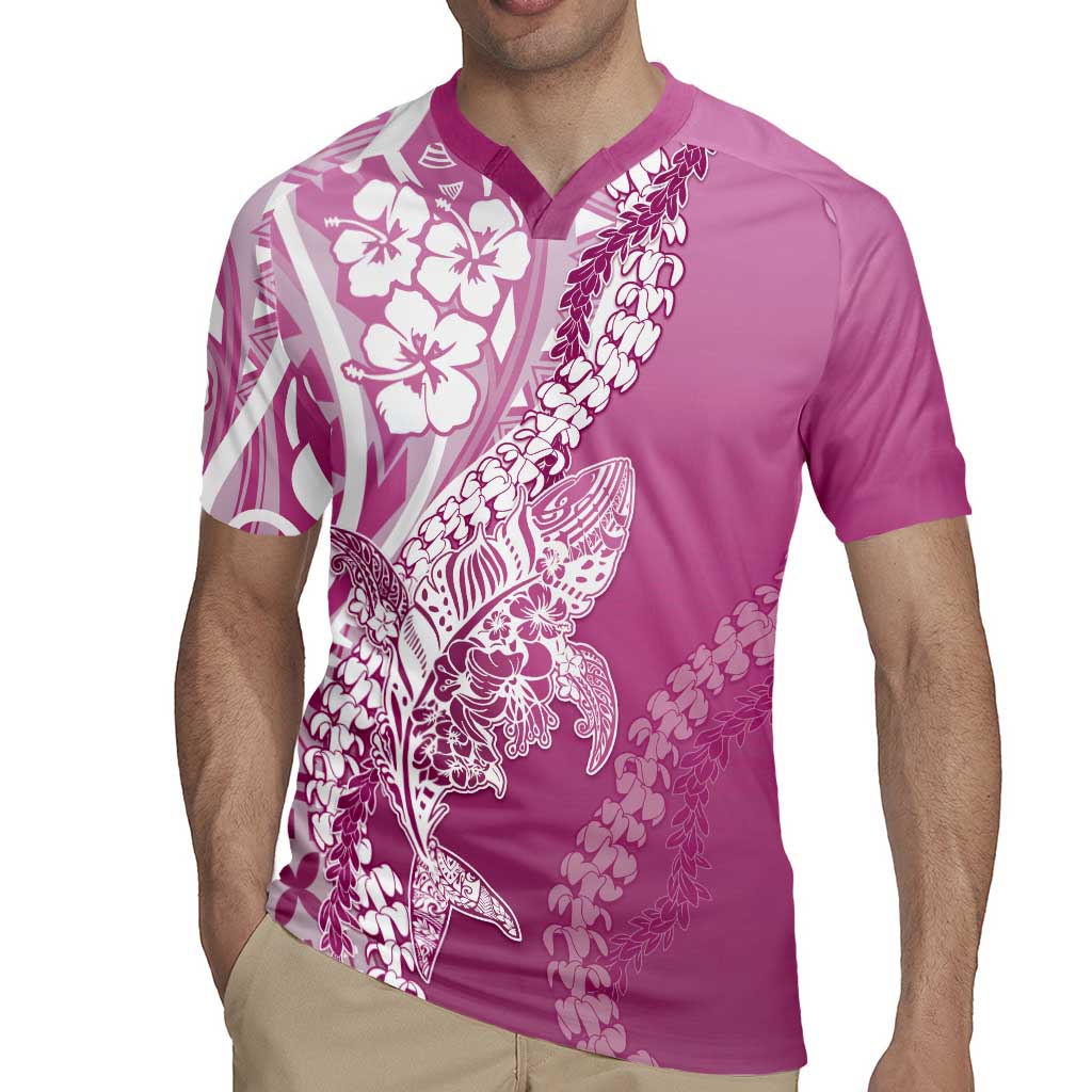 Hawaii Puakenikeni And Maile Lei Rugby Jersey Pink Polynesian Shark Tattoo DT05