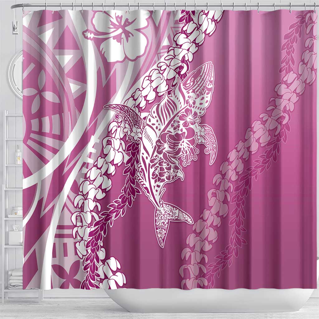 Hawaii Puakenikeni And Maile Lei Shower Curtain Pink Polynesian Shark Tattoo DT05