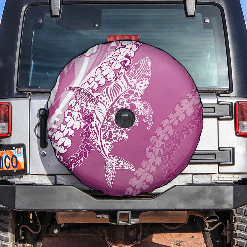 Hawaii Puakenikeni And Maile Lei Spare Tire Cover Pink Polynesian Shark Tattoo DT05