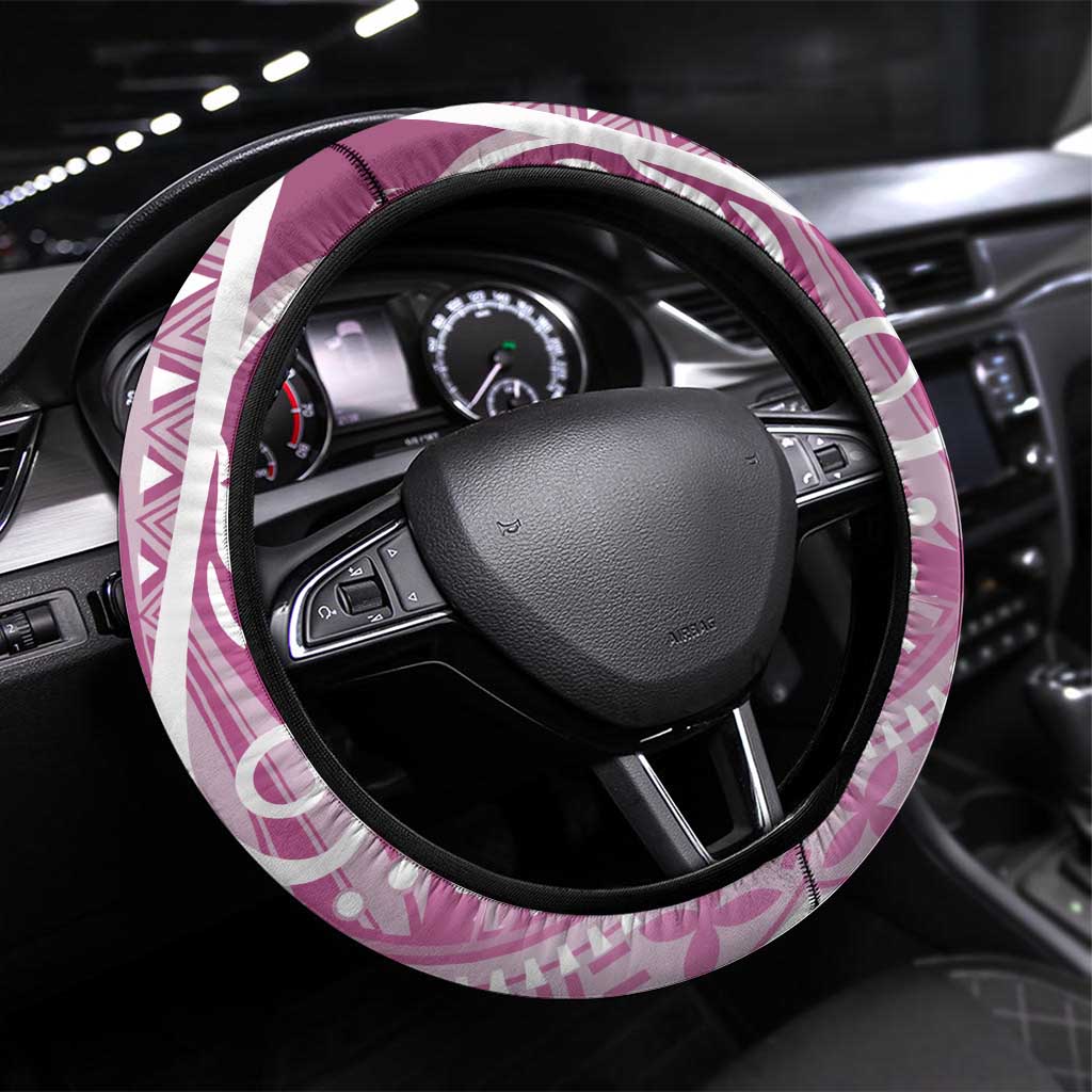 Hawaii Puakenikeni And Maile Lei Steering Wheel Cover Pink Polynesian Shark Tattoo DT05