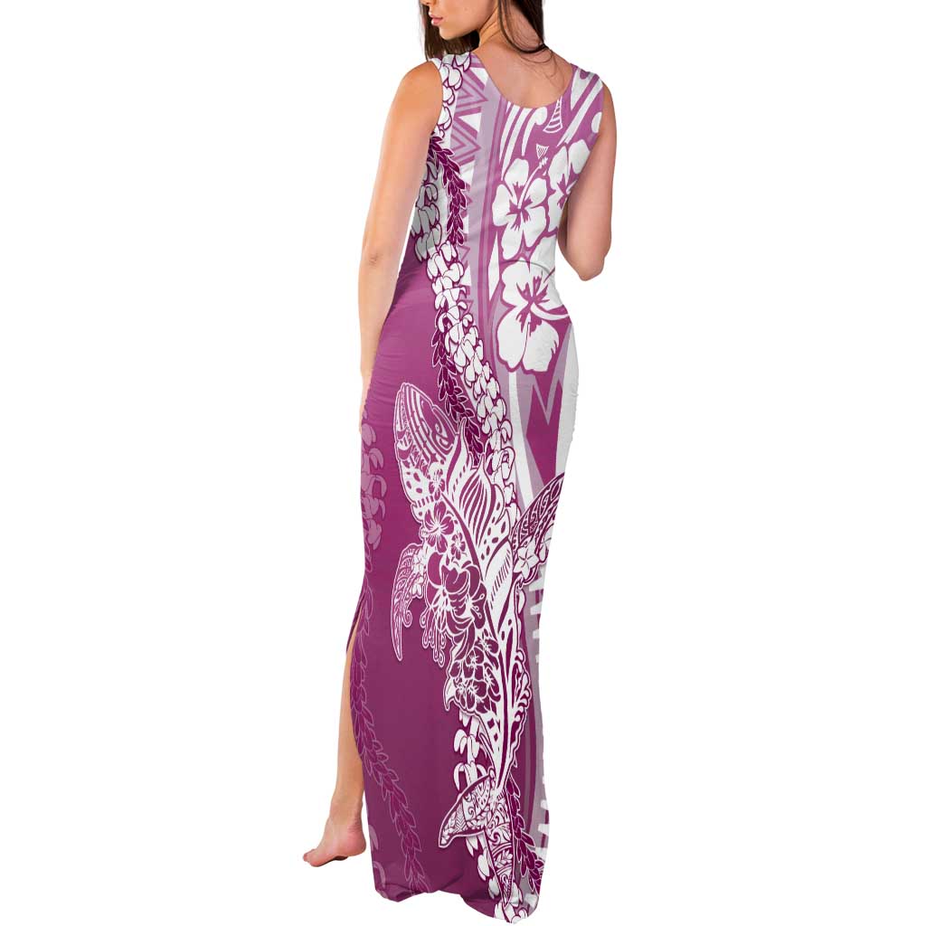 Hawaii Puakenikeni And Maile Lei Tank Maxi Dress Pink Polynesian Shark Tattoo DT05