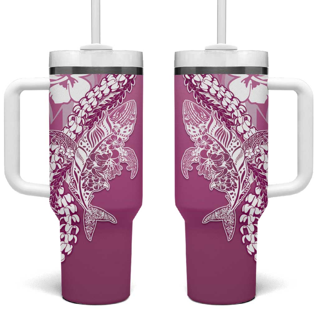Hawaii Puakenikeni And Maile Lei Tumbler With Handle Pink Polynesian Shark Tattoo DT05