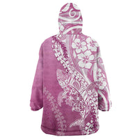 Hawaii Puakenikeni And Maile Lei Wearable Blanket Hoodie Pink Polynesian Shark Tattoo DT05