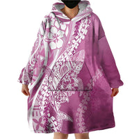 Hawaii Puakenikeni And Maile Lei Wearable Blanket Hoodie Pink Polynesian Shark Tattoo DT05
