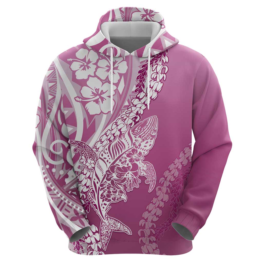 Hawaii Puakenikeni And Maile Lei Zip Hoodie Pink Polynesian Shark Tattoo DT05