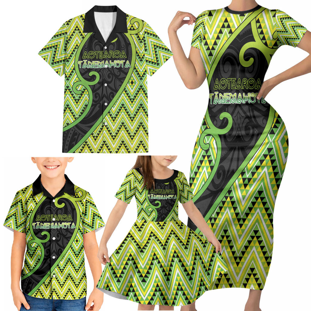 Custom Aotearoa Atua Tanemahuta Family Matching Short Sleeve Bodycon Dress and Hawaiian Shirt God Of Forests Koru Patterns Koru Patterns