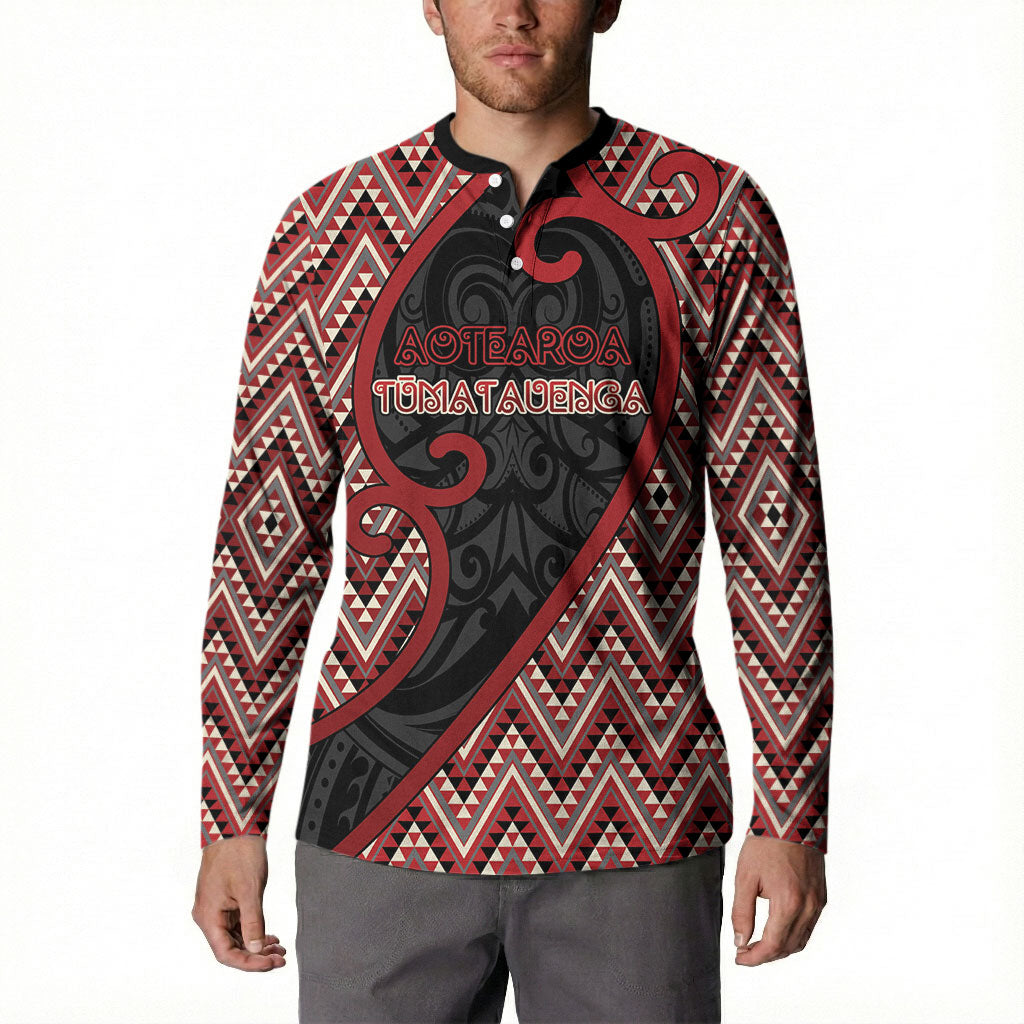 Custom Aotearoa Atua Tumatauenga Button Sweatshirt God Of War Koru Patterns