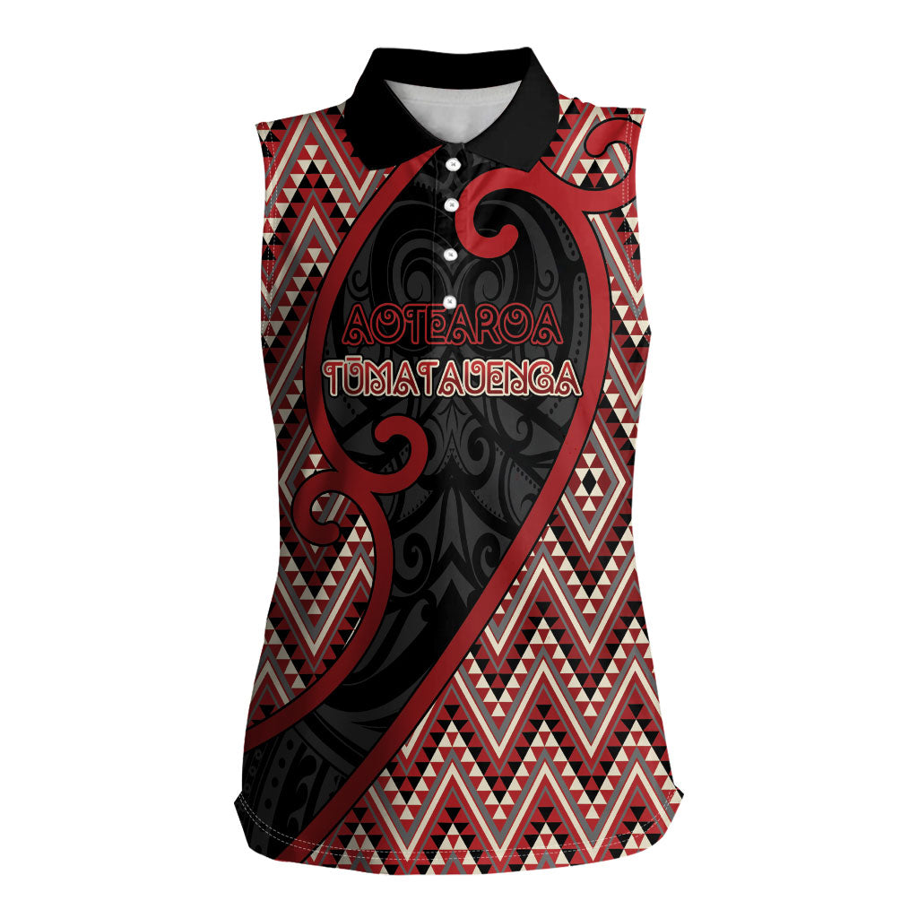 Custom Aotearoa Atua Tumatauenga Women Sleeveless Polo Shirt God Of War Koru Patterns
