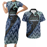 Custom Aotearoa Atua Tangaroa Couples Matching Short Sleeve Bodycon Dress and Hawaiian Shirt God Of Ocean Koru Patterns