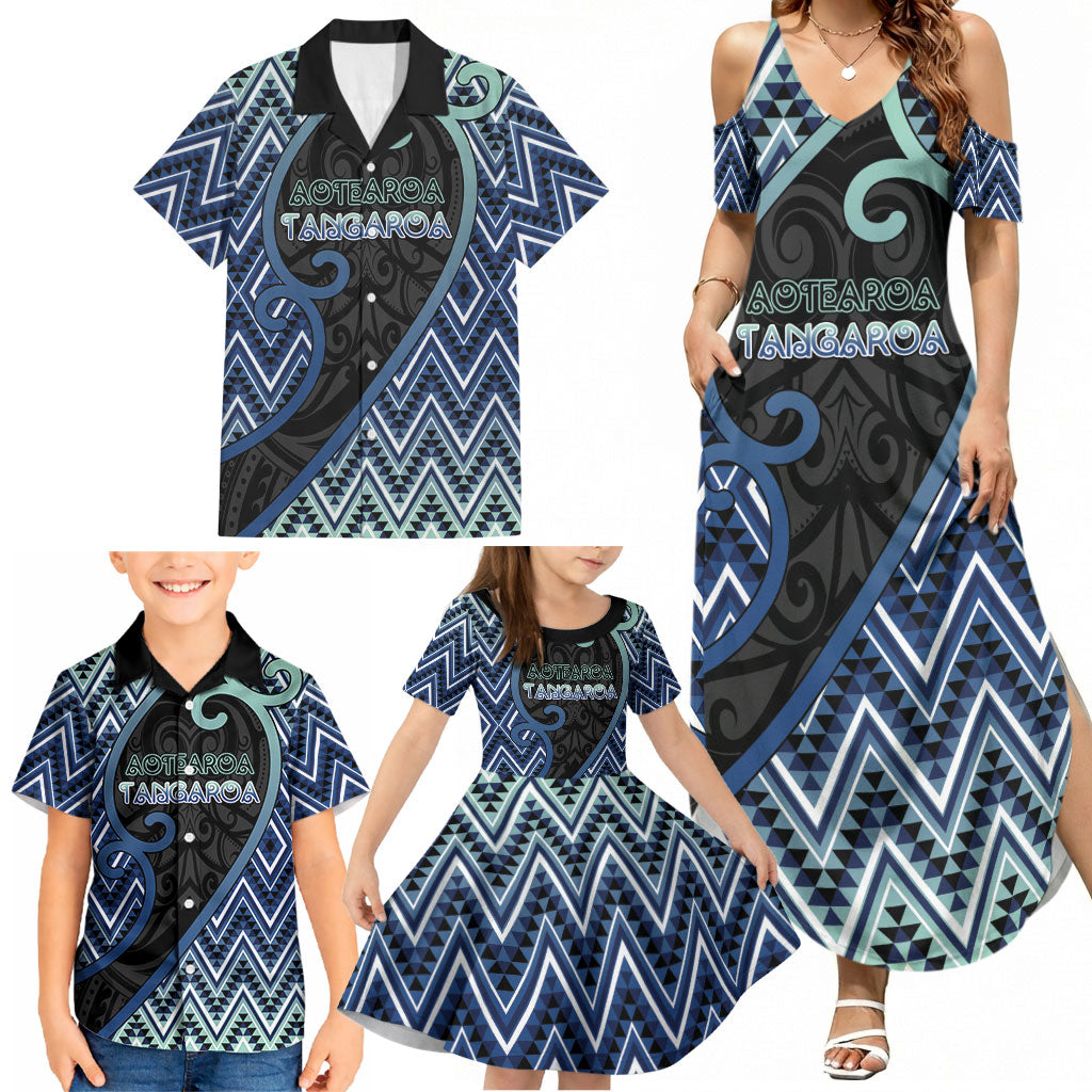 Custom Aotearoa Atua Tangaroa Family Matching Summer Maxi Dress and Hawaiian Shirt God Of Ocean Koru Patterns