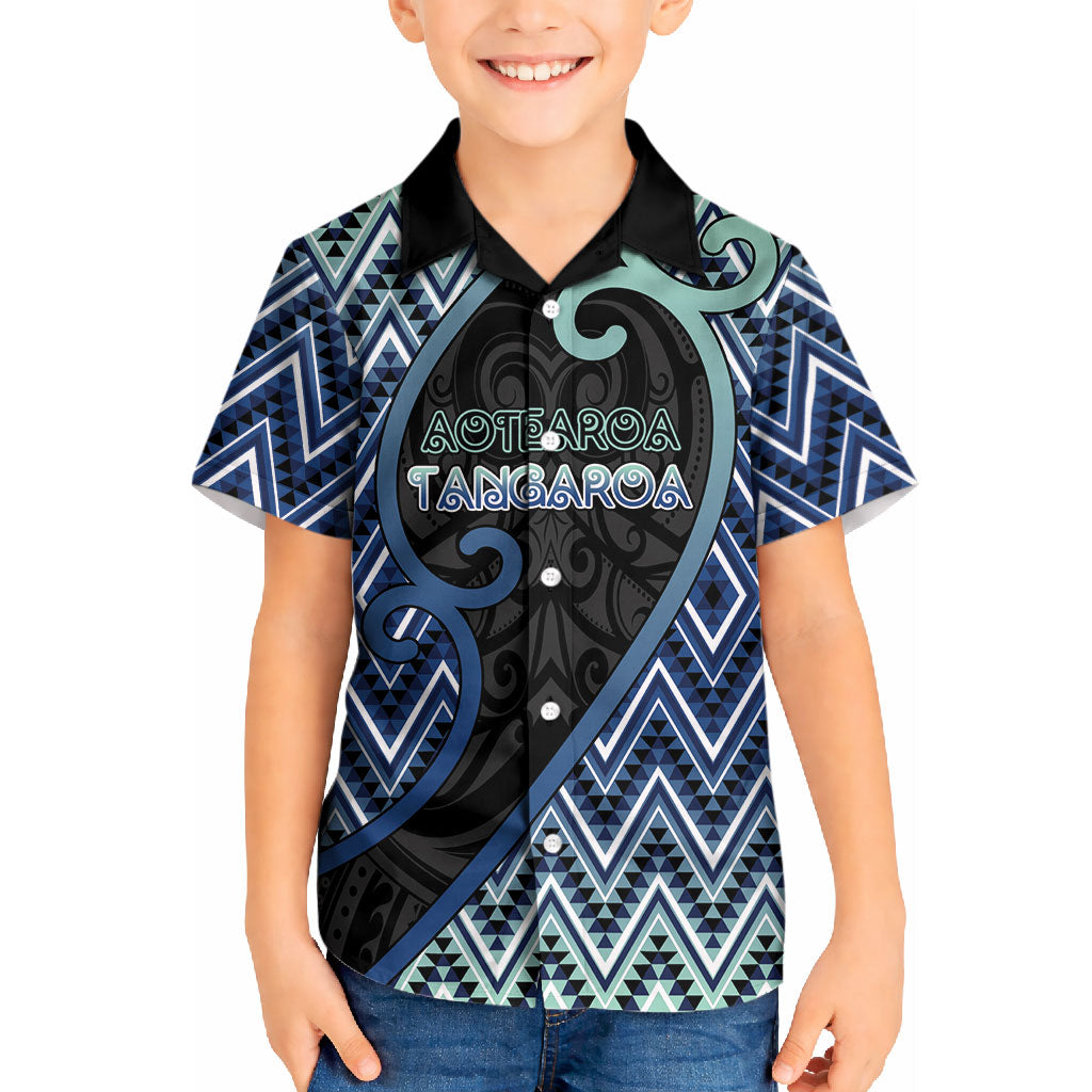 Custom Aotearoa Atua Tangaroa Kid Hawaiian Shirt God Of Ocean Koru Patterns