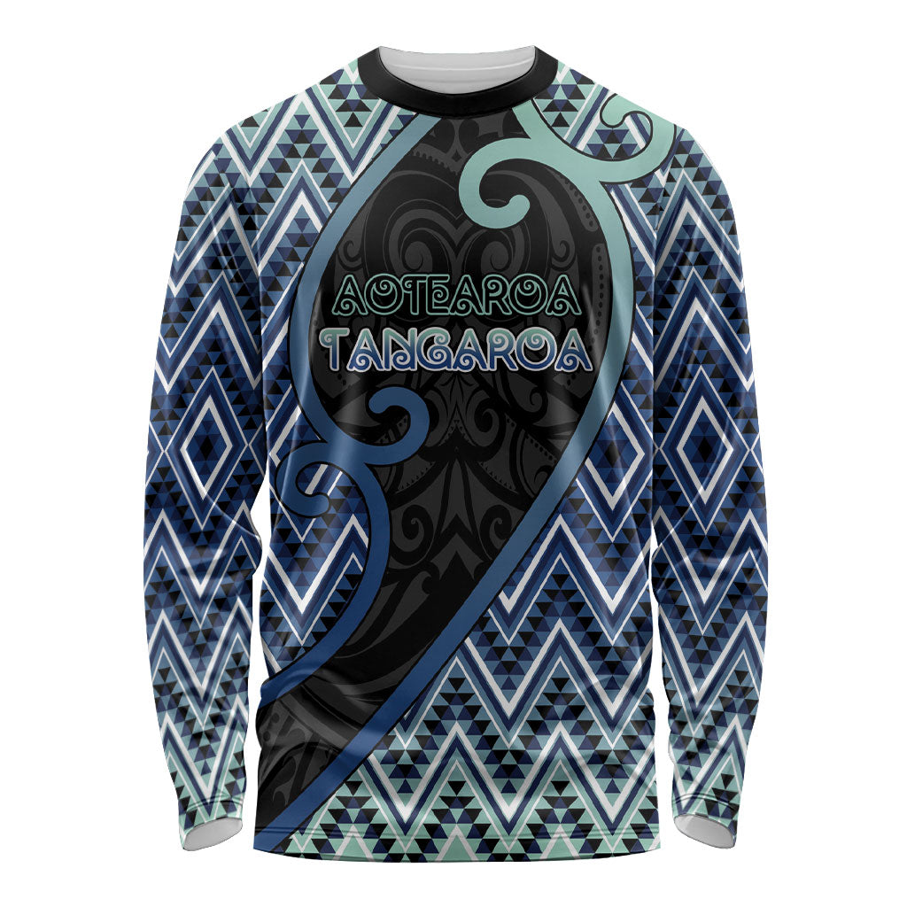 Custom Aotearoa Atua Tangaroa Long Sleeve Shirt God Of Ocean Koru Patterns