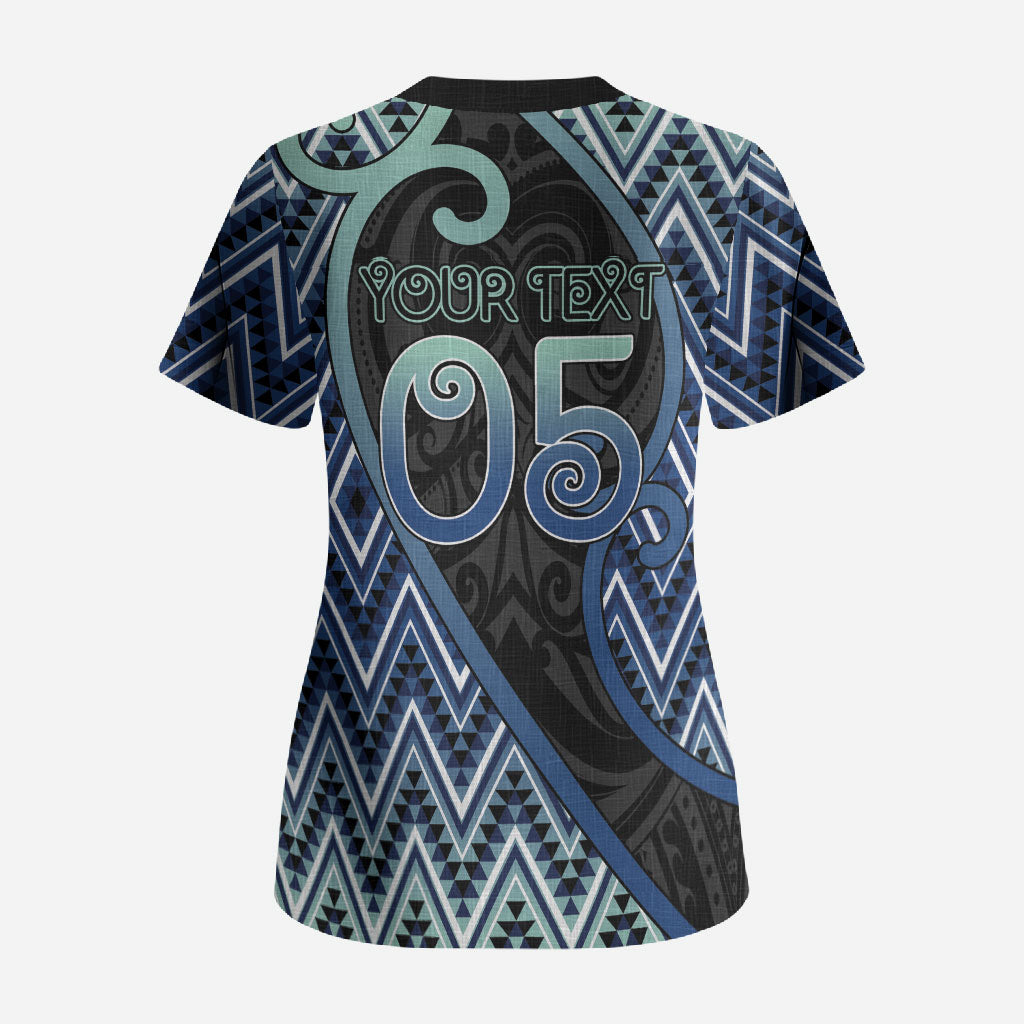Custom Aotearoa Atua Tangaroa Scrub Top God Of Ocean Koru Patterns