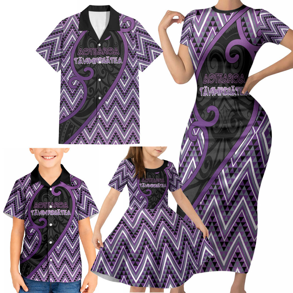Custom Aotearoa Atua Tawhirimatea Family Matching Short Sleeve Bodycon Dress and Hawaiian Shirt God Of Storms Koru Patterns