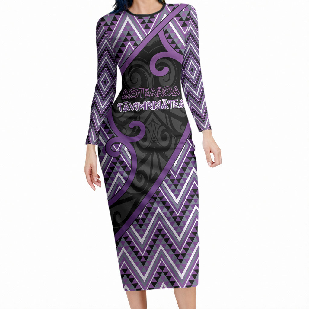 Custom Aotearoa Atua Tawhirimatea Long Sleeve Bodycon Dress God Of Storms Koru Patterns