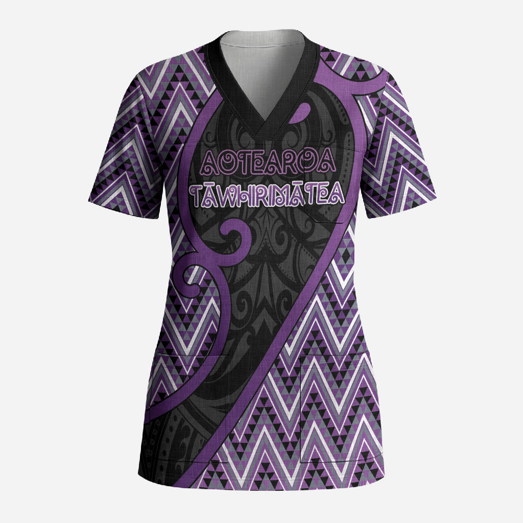 Custom Aotearoa Atua Tawhirimatea Scrub Top God Of Storms Koru Patterns