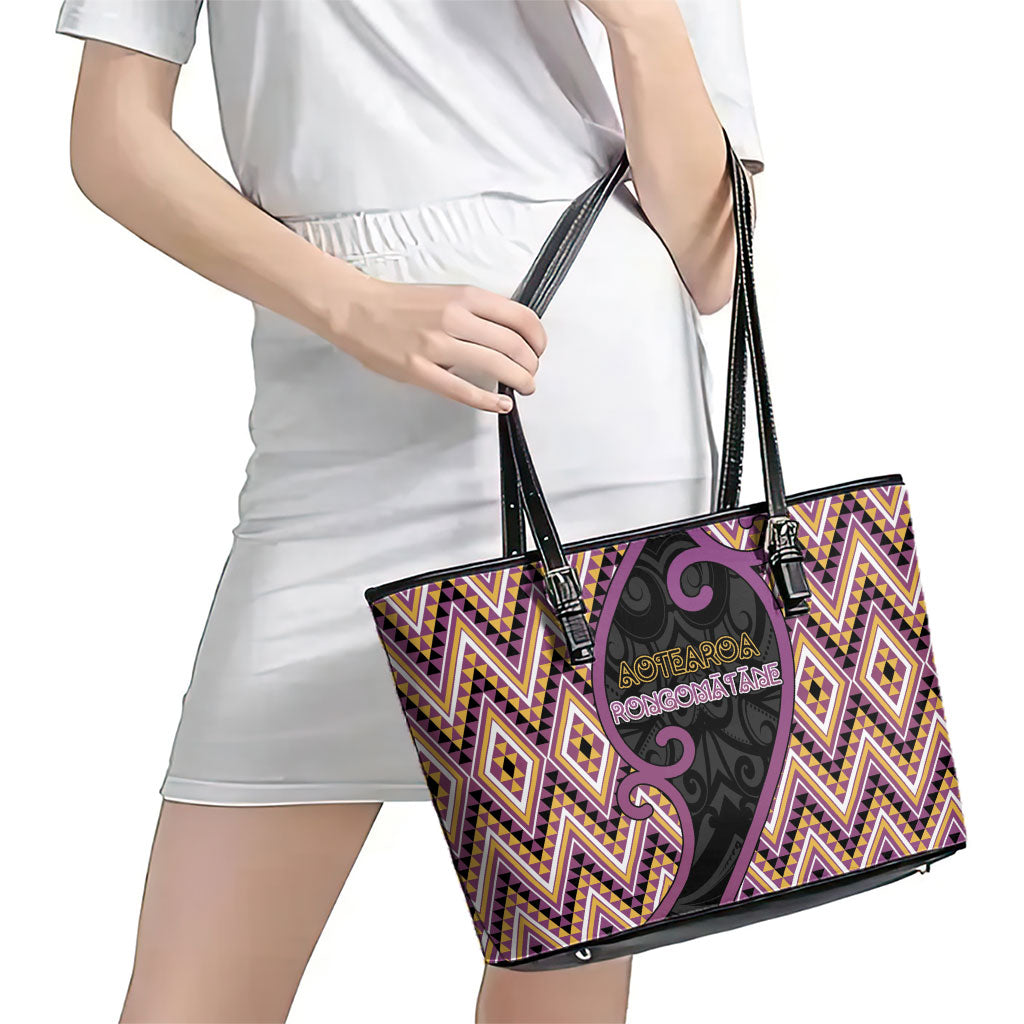 Aotearoa Atua Rongomatane Leather Tote Bag God Of Cultivated Foods Koru Patterns