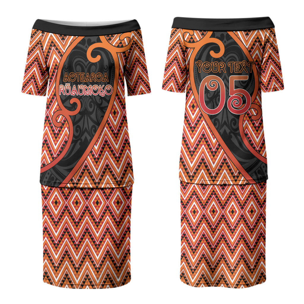 Custom Aotearoa Atua Ruaumoko Couples Matching Puletasi and Long Sleeve Button Shirt God Of Volcanoes Koru Patterns