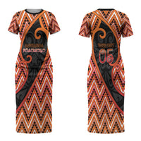 Custom Aotearoa Atua Ruaumoko Couples Matching Short Sleeve Bodycon Dress and Hawaiian Shirt God Of Volcanoes Koru Patterns