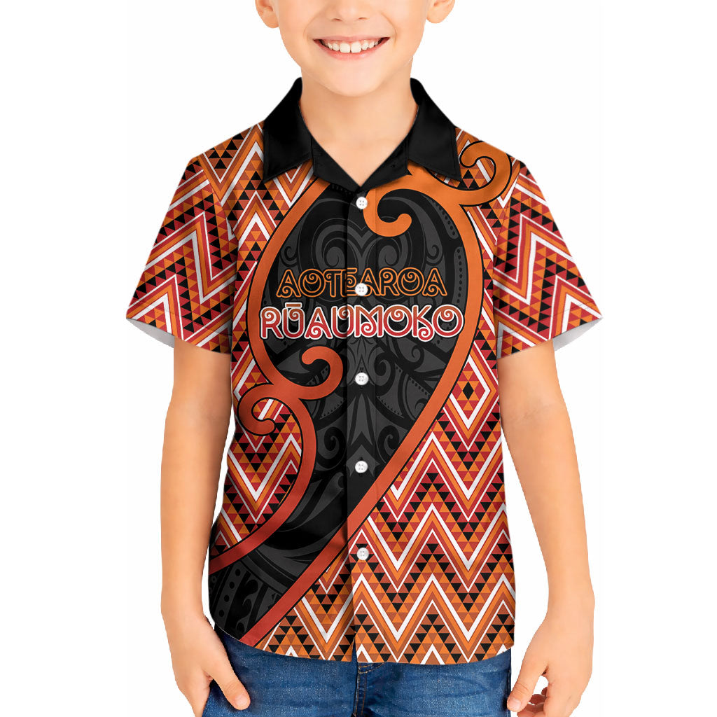 Custom Aotearoa Atua Ruaumoko Kid Hawaiian Shirt God Of Volcanoes Koru Patterns