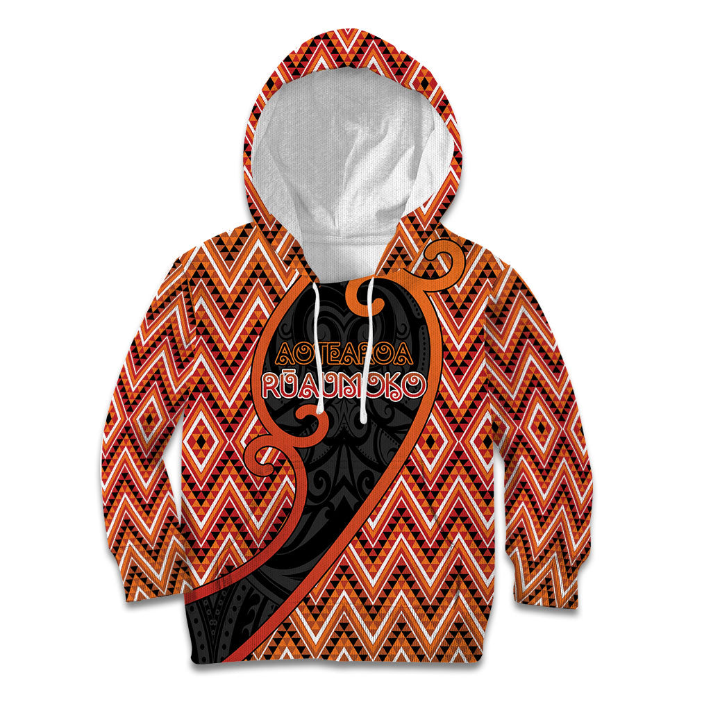 Custom Aotearoa Atua Ruaumoko Kid Hoodie God Of Volcanoes Koru Patterns