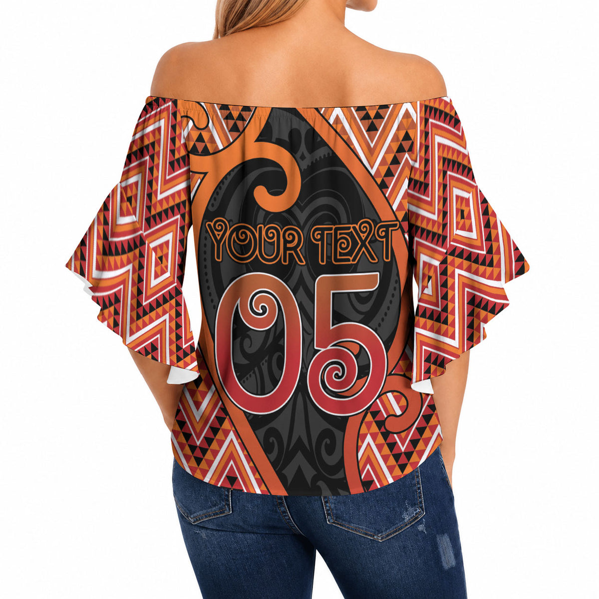 Custom Aotearoa Atua Ruaumoko Off Shoulder Wrap Waist Top God Of Volcanoes Koru Patterns