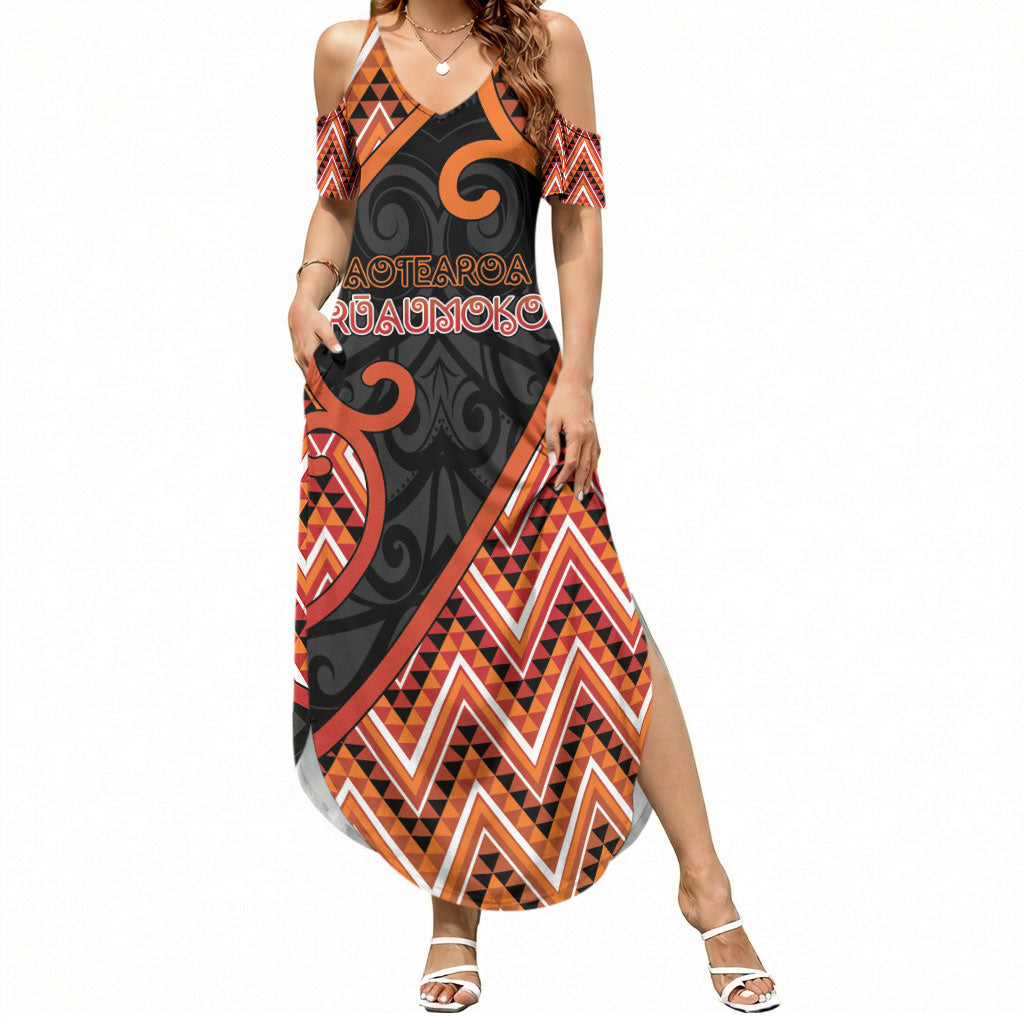 Custom Aotearoa Atua Ruaumoko Summer Maxi Dress God Of Volcanoes Koru Patterns