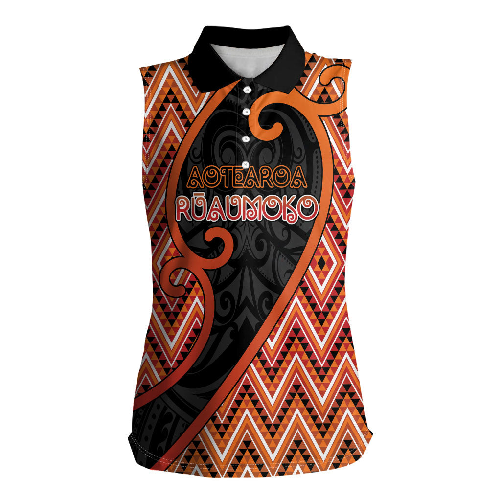 Custom Aotearoa Atua Ruaumoko Women Sleeveless Polo Shirt God Of Volcanoes Koru Patterns