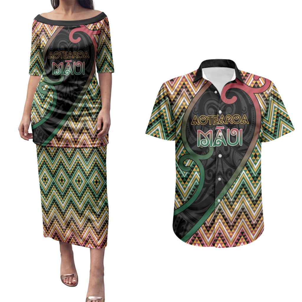 Custom Aotearoa Atua Maui Couples Matching Puletasi and Hawaiian Shirt Demigod Hero And Trickster Koru Patterns