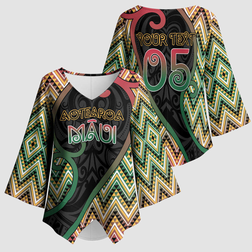 Custom Aotearoa Atua Maui Kimono Sleeve Blouse Demigod Hero And Trickster Koru Patterns