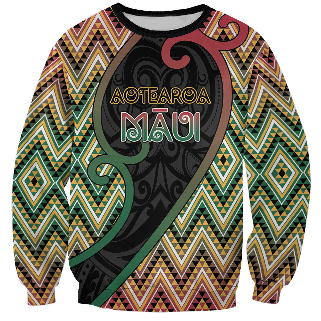 Custom Aotearoa Atua Maui Sweatshirt Demigod Hero And Trickster Koru Patterns