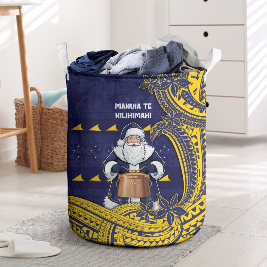 Tokelau Christmas Laundry Basket Santa With Tuluma Xmas Tribal Waves - Polynesian Pride