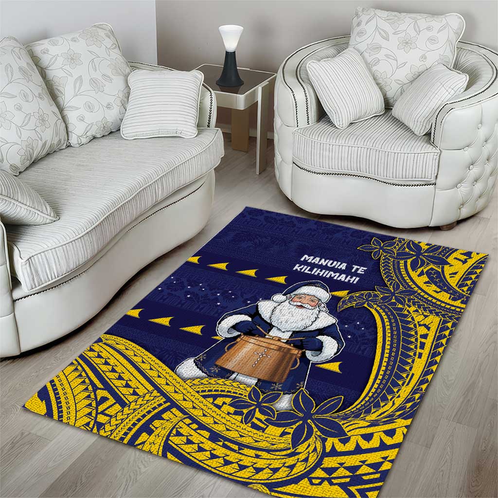 Tokelau Christmas Area Rug Santa With Tuluma Xmas Tribal Waves - Polynesian Pride