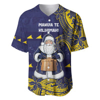 Tokelau Christmas Baseball Jersey Santa With Tuluma Xmas Tribal Waves - Polynesian Pride