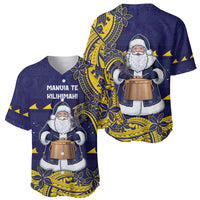Tokelau Christmas Baseball Jersey Santa With Tuluma Xmas Tribal Waves - Polynesian Pride
