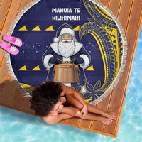 Tokelau Christmas Beach Blanket Santa With Tuluma Xmas Tribal Waves - Polynesian Pride