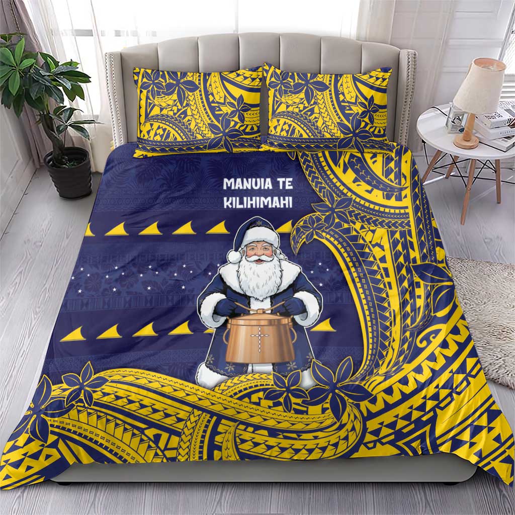 Tokelau Christmas Bedding Set Santa With Tuluma Xmas Tribal Waves - Polynesian Pride