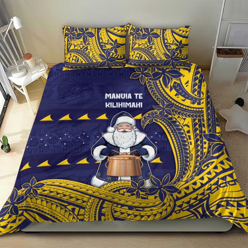 Tokelau Christmas Bedding Set Santa With Tuluma Xmas Tribal Waves - Polynesian Pride