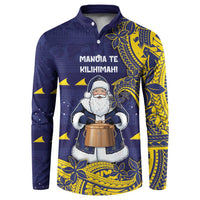 Tokelau Christmas Button Sweatshirt Santa With Tuluma Xmas Tribal Waves - Polynesian Pride