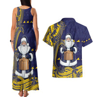 Tokelau Christmas Couples Matching Tank Maxi Dress and Hawaiian Shirt Santa With Tuluma Xmas Tribal Waves - Polynesian Pride