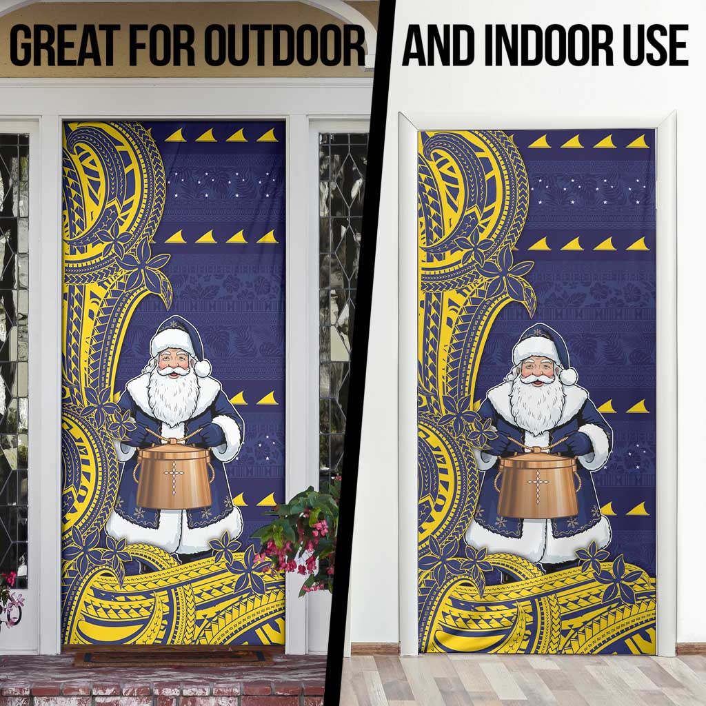 Tokelau Christmas Door Cover Santa With Tuluma Xmas Tribal Waves - Polynesian Pride