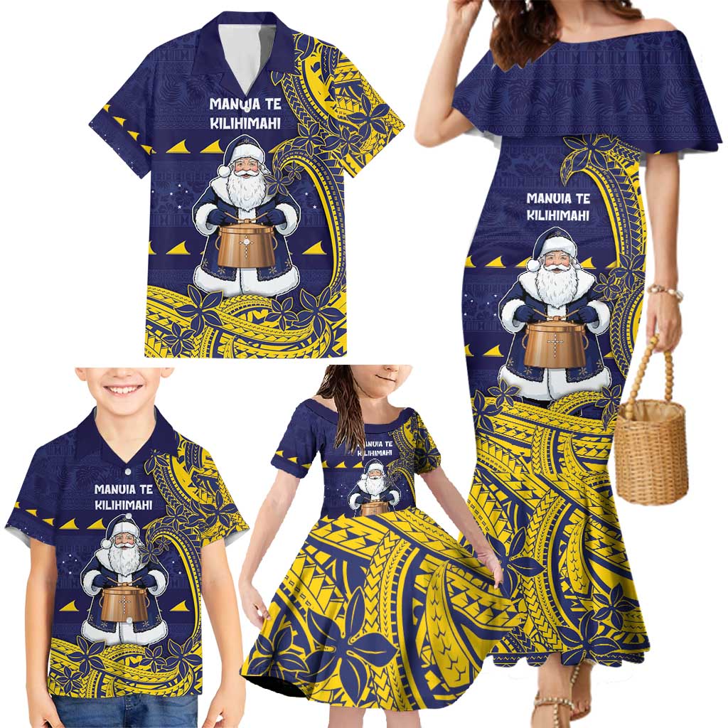 Tokelau Christmas Family Matching Mermaid Dress and Hawaiian Shirt Santa With Tuluma Xmas Tribal Waves - Polynesian Pride