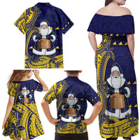 Tokelau Christmas Family Matching Off Shoulder Maxi Dress and Hawaiian Shirt Santa With Tuluma Xmas Tribal Waves - Polynesian Pride