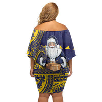 Tokelau Christmas Family Matching Off Shoulder Short Dress and Hawaiian Shirt Santa With Tuluma Xmas Tribal Waves - Polynesian Pride